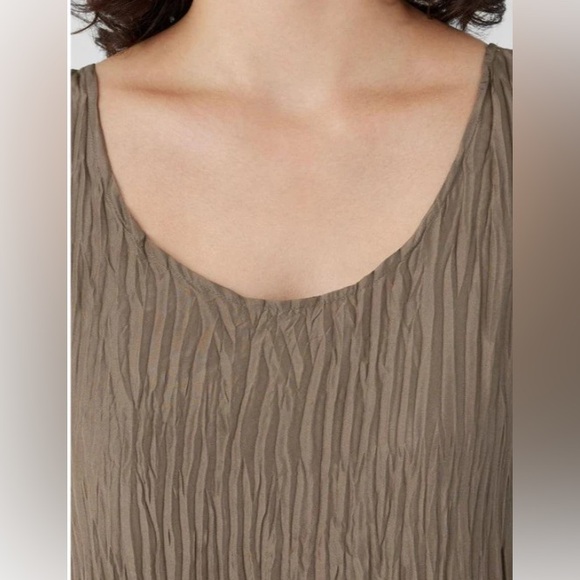 Eileen Fisher Crushed Silk Tiered Midi Dress Brown Size XL Sleeveless - Picture 5 of 14